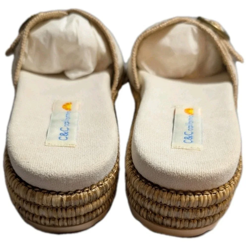 C&C California Barista Platform Slide Sandals Womens 8.5 Beige Espadrille‎